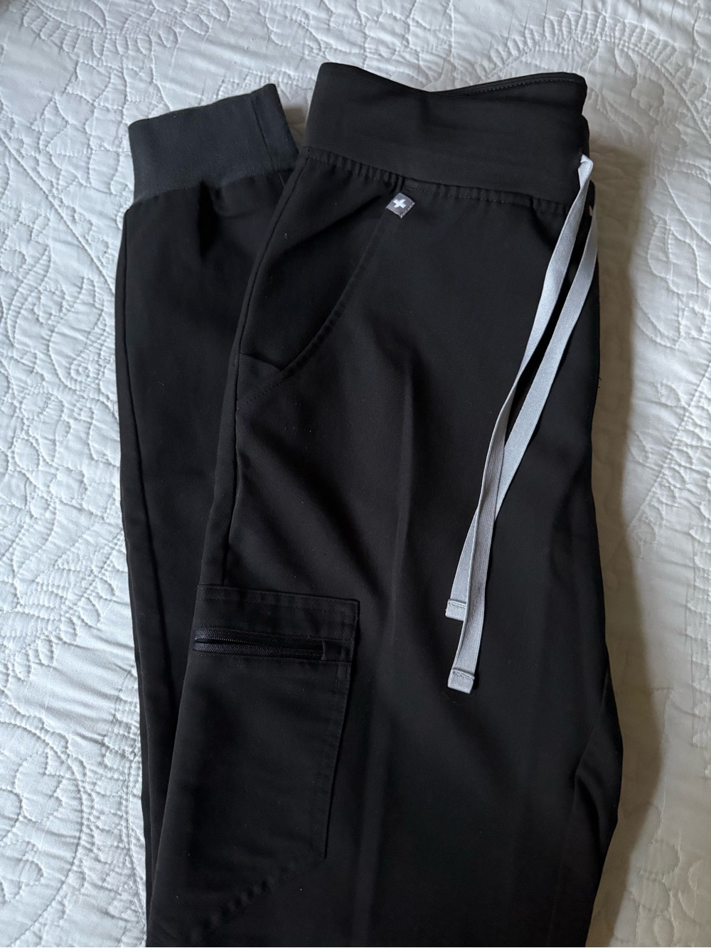Figs Black Jogger Sweatpants with Gray Drawstrings